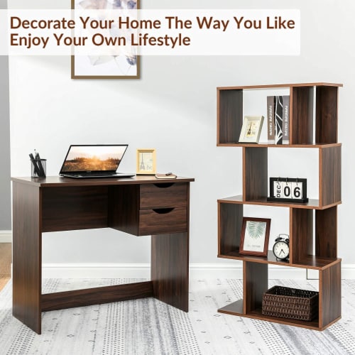 Coavas Brown Computer Desk with 2 Side Drawers Classic Home Office