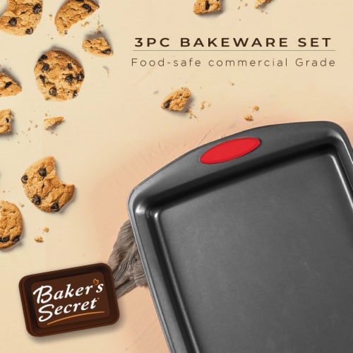 Bakeware Set of 3 Cookie Sheets - Nonstick Baking Pans, 3 Pieces Set, Dark Gray/Red Perspective: left