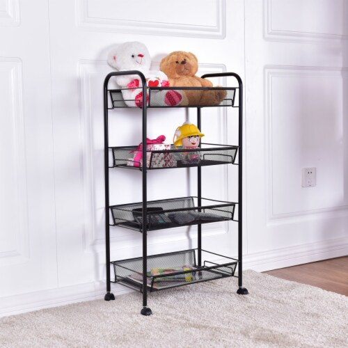 Costway 4 Tier Storage Rack Trolley Cart Home Kitchen Organizer Utility Baskets Black Perspective: left