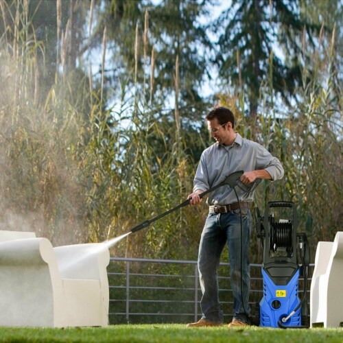 Costway 2030PSI Electric Pressure Washer Cleaner 1.7 GPM 1800W with Hose Reel Blue Perspective: left