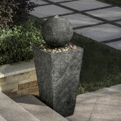 Glitzhome Rippling Floating Sphere Pedestal Polyresin Outdoor Fountain Perspective: left