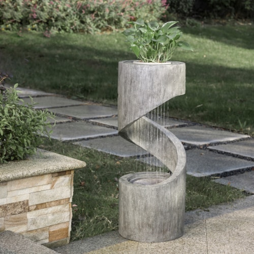 Glitzhome Curving Shaped Polyresin Outdoor Fountain With Pump & LED Light Perspective: left