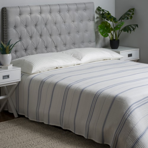 Glitzhome Contemporary Cotton Stripe Quilt - White Perspective: left