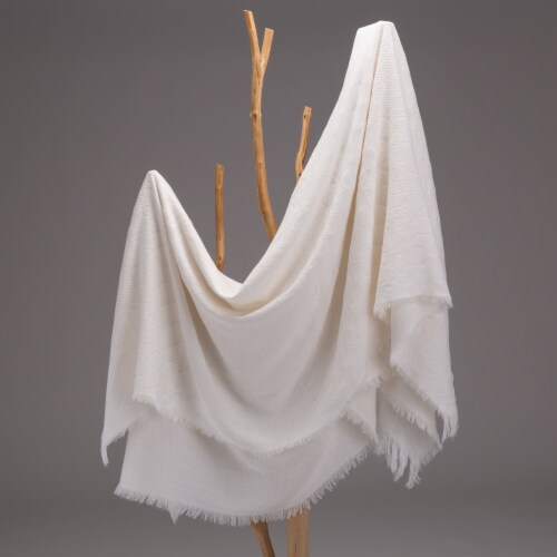 Glitzhome Geometry Cotton Woven Tassel Throw Blanket - White Perspective: left