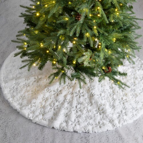 Glitzhome Plush Snowflake Christmas Tree Skirt - White Perspective: left