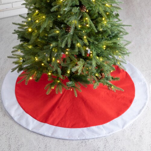 Glitzhome 48 Inch Diameter Red & White Felt Christmas Tree Skirt Perspective: left