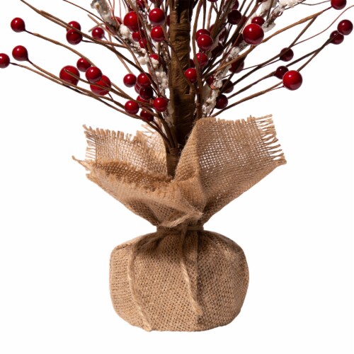Glitzhome 16 Inch Tall Christmas Red Berry Table Tree Decor Perspective: left
