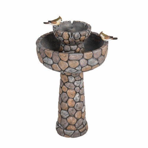 Glitzhome 2 Tier Stone-Like Birdbath Outdoor Fountain Perspective: left