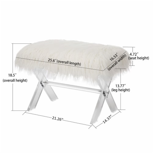 Glitzhome Faux Fur Upholstered Bench with Acrylic X-Leg - White / Clear Perspective: left