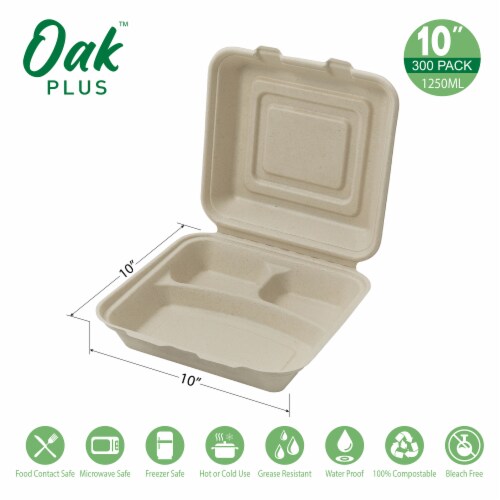 Glitzhome Oak™ PLUS 10-Inch Natural Sugarcane Clamshell Containers Perspective: left