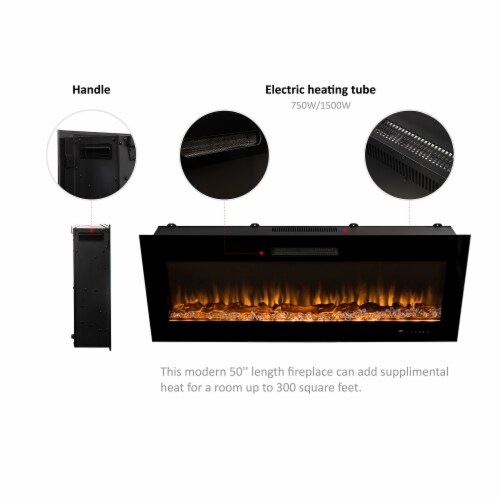 50"L Recessed Wall Mounted Electric Fireplace, With 9 Color Flames Perspective: left