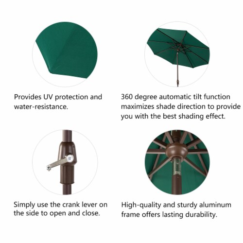 Glitzhome Aluminium Self Tilt Market Patio Umbrella - Dark Green Perspective: left