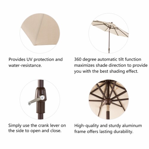 Glitzhome Aluminium Self Tilt Market Patio Umbrella - Beige Perspective: left