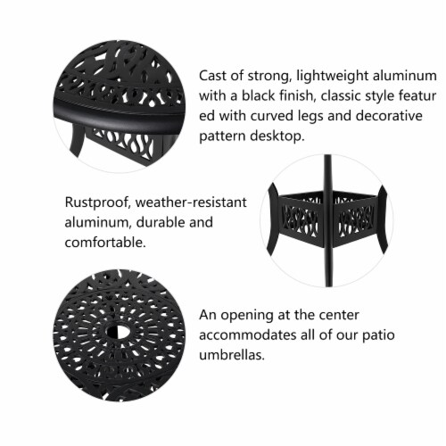 Glitzhome Cast Aluminium Patio Garden Round Dining Table- Black Perspective: left