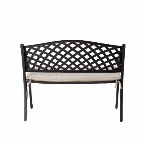 Glitzhome Aluminium Patio Garden Bench with Beige Cushion Perspective: left