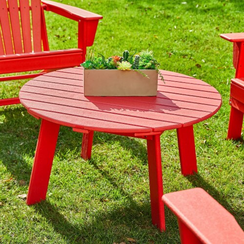 Glitzhome Outdoor 5-Piece Rust-Proof HDPE Adirondack Chair Set with Round Side Table, Red Perspective: left