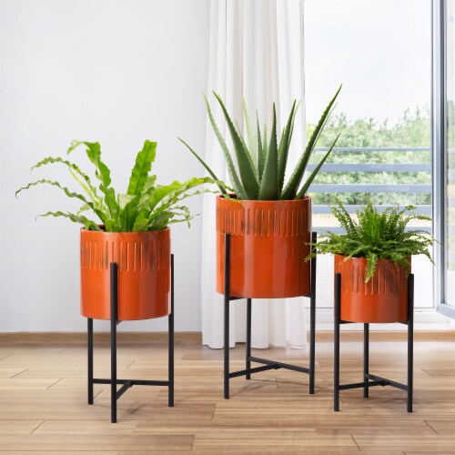 Glitzhome Modern Metal Plant Stands - Black/Orange Perspective: left