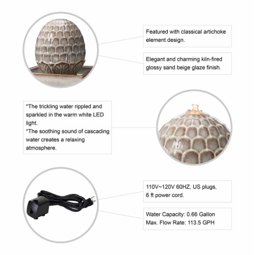 Glitzhome Ceramic Sphere Pedastal Outdoor Fountain - Ivory Perspective: left