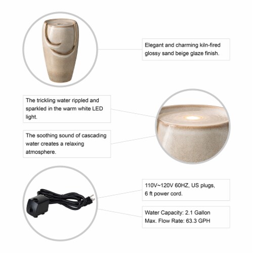 Glitzhome Ceramic Outdoor Fountain - Ivory Perspective: left