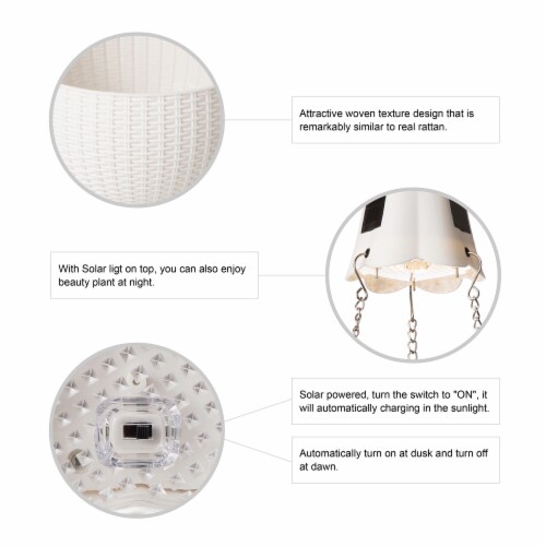 Glitzhome Solar Light Plastic Hanging Planter - White Perspective: left