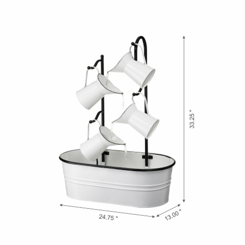 Glitzhome 4-Tiered Enamel Metal Pitchers Fountain - White Perspective: left