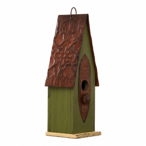 Glitzhome Hanging Distressed Wooden Garden Birdhouse - Green Perspective: left