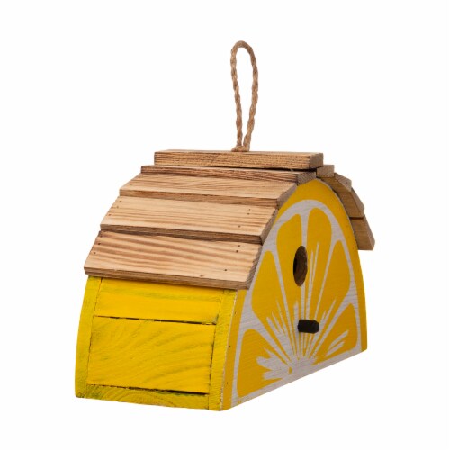 Glitzhome Hanging Wooden Lemon Decorative Garden Birdhouse - Yellow/White Perspective: left