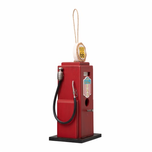 Glitzhome Hanging Wood Gas Pump Birdhouse - Red Perspective: left