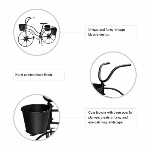 Glitzhome Oversized Metal Bicycle with Pots Plant Stand - Black Perspective: left