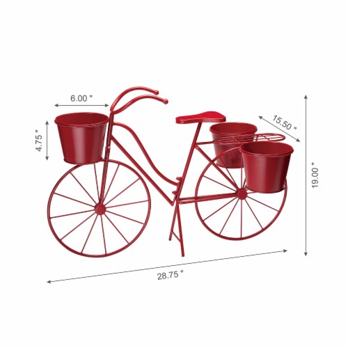 Glitzhome Oversized Metal Bicycle with Pots Plant Stand - Red Perspective: left