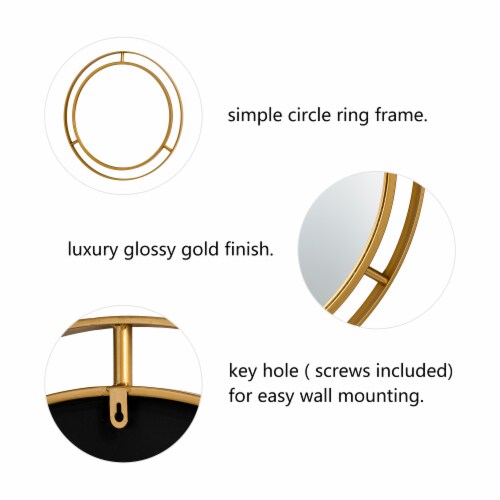 Glitzhome Oversized Glam Metal Round Wall Mirror - Gold Perspective: left