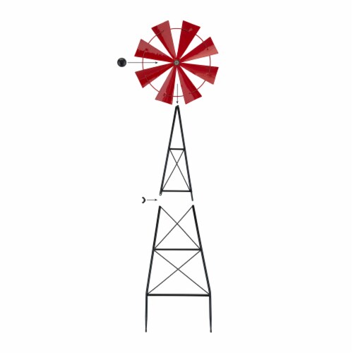 Glitzhome Metal Red Wind Spinner Yard Stake Spring Decor - Red Perspective: left