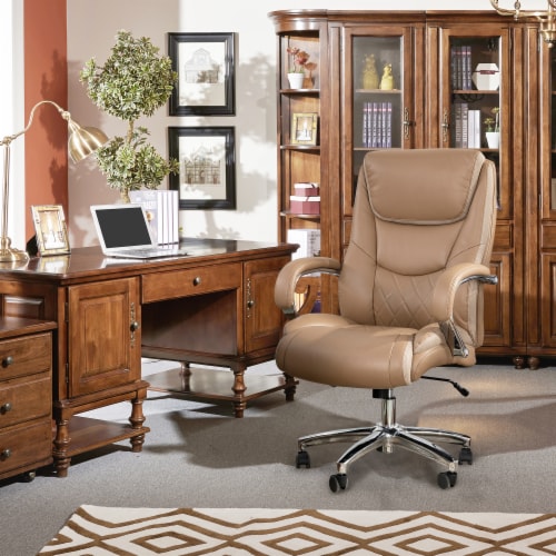 Glitzhome Leather Adjustable Height Swivel Chair - Camel Perspective: left