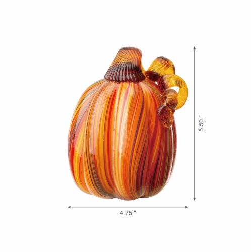 Glitzhome 5.5 Inch Tall Multi Striped Glass Pumpkin Perspective: left