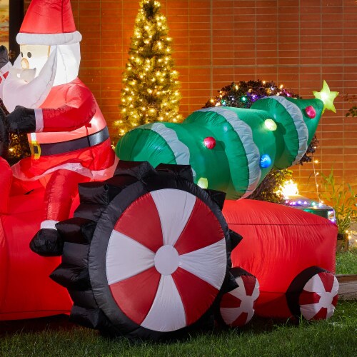 Glitzhome 11 Feet Lighted Inflatable Santa on Tractor Decor, Set of One