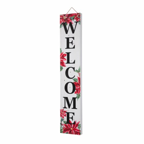 Glitzhome Poinsettia Lighted Wooded Welcome Sign Perspective: left