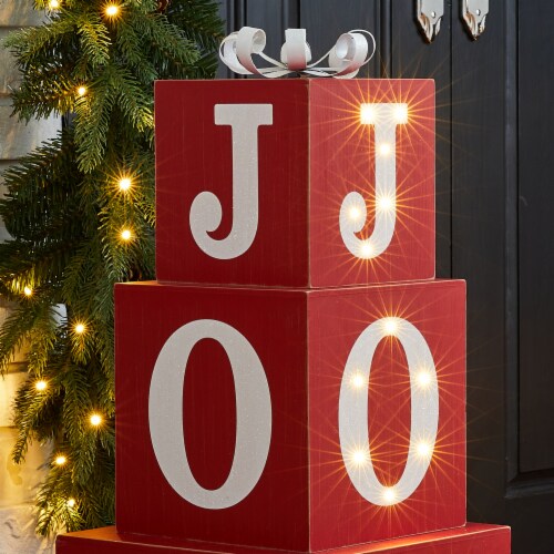 Glitzhome Lighted Wooden Block Joy Porch Sign Perspective: left
