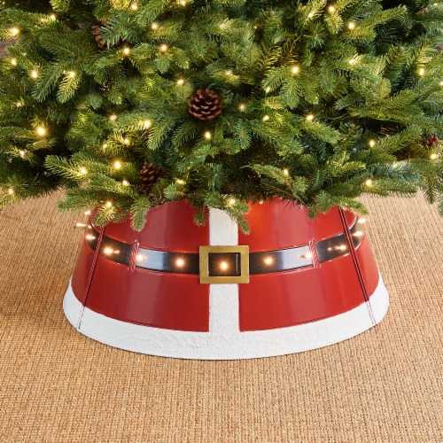 Glitzhome 26 Inch Diameter Red Metal Santa Belt Tree Collar with Light ...