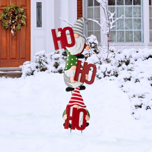 Glitzhome Metal HOHOHO Gnome Stake or Wall Décor Perspective: left