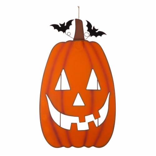 Glitzhome 36.25 Inch Tall Lighted Metal Cutout Pumpkin Porch Decor Perspective: left
