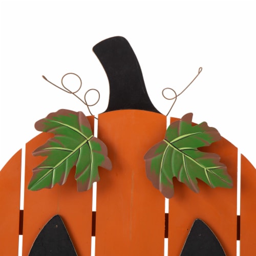 Glitzhome 30 Inch Tall Lighted Wooden Pumpkin Porch Decor Perspective: left