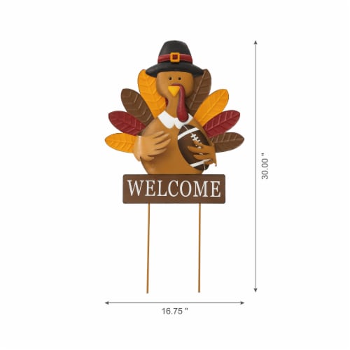 Glitzhome Thanksgiving Metal Turkey Yard Stake Decor Perspective: left