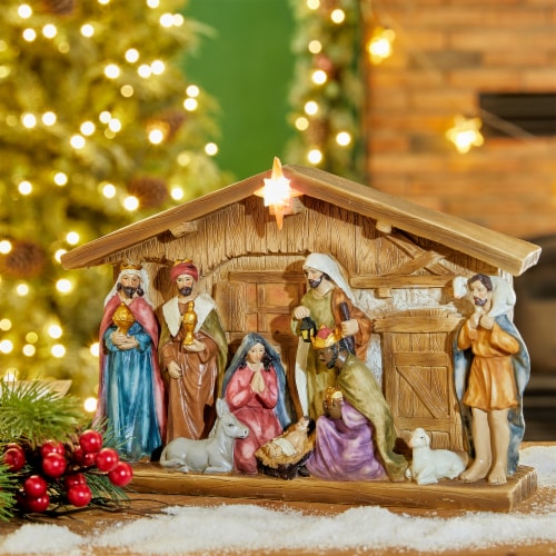 Glitzhome Lighted Resin Nativity Perspective: left