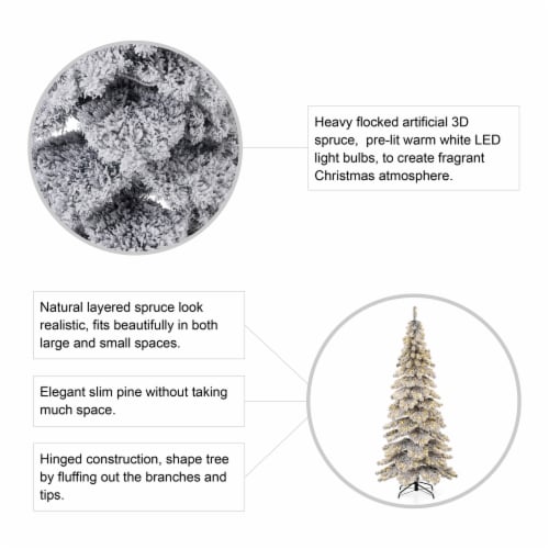 Glitzhome 7.5 Feet Flocked Layered Spruce Faux Christmas Tree with 350 Warm White Lights Perspective: left
