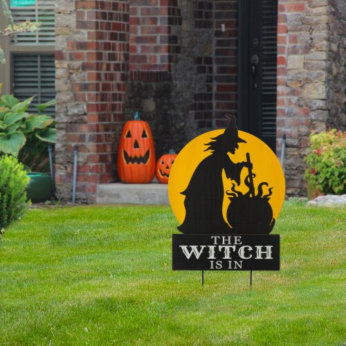 Glitzhome 30 Inch Tall Halloween Wooden & Metal Witch Yard Stake or Wall Decor Perspective: left