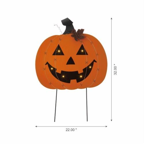 Glitzhome 31.75 Inch Tall Halloween Wooden&Metal Pumpkin Stake or Wall Decor Perspective: left