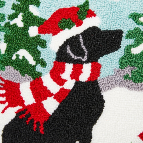 Glitzhome Two Pack 14 Inch Length Hooked Christmas Dog & Cat Pillow Perspective: left