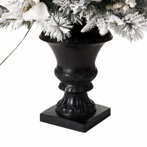 Glitzhome 24 in. D Pre-Lit Snow Flocked Greenery Pine Poinsettia