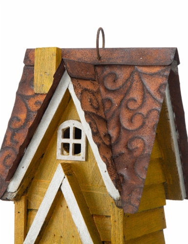 Glitzhome Outdoor Bird House Yellow 11.93 H Distressed Texture Perspective: left
