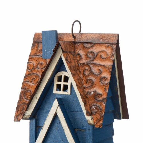 Glitzhome Outdoor Bird House Blue 11.93 H Distressed Texture Perspective: left